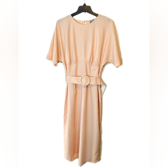 NWT Asos Peach Belted Long Maxi Retro 40s Style Yoke Waist Dress Size 12 Tall - Picture 11 of 14